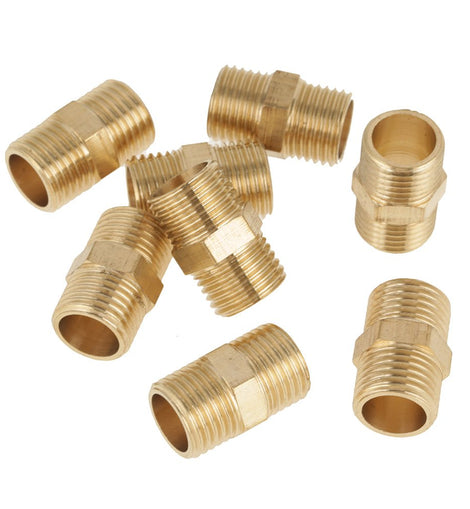 0,25 in Brass Pipe Fitting Hex Nipple Equal Male Thread Connectors for Air Fuel Water