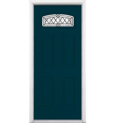 Halifax Camber Fan Lite Painted Smooth Fiberglass Prehung Front Door with Brickmold in Vinyl Frame