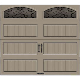 R-Value Intellicore Insulated Sandstone Garage Door with Wrought Iron Window