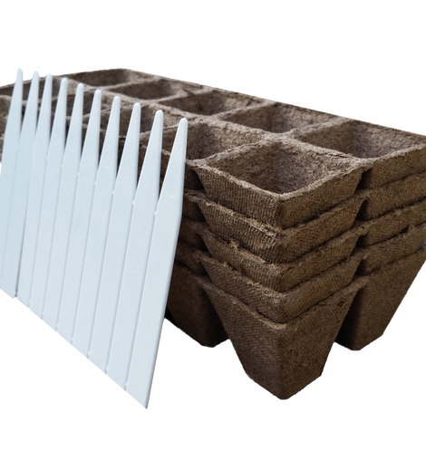 Seed Starter Pots Trays Biodegradable Peat 5 Pack 50 Cells 10 Plastic Plant Markers